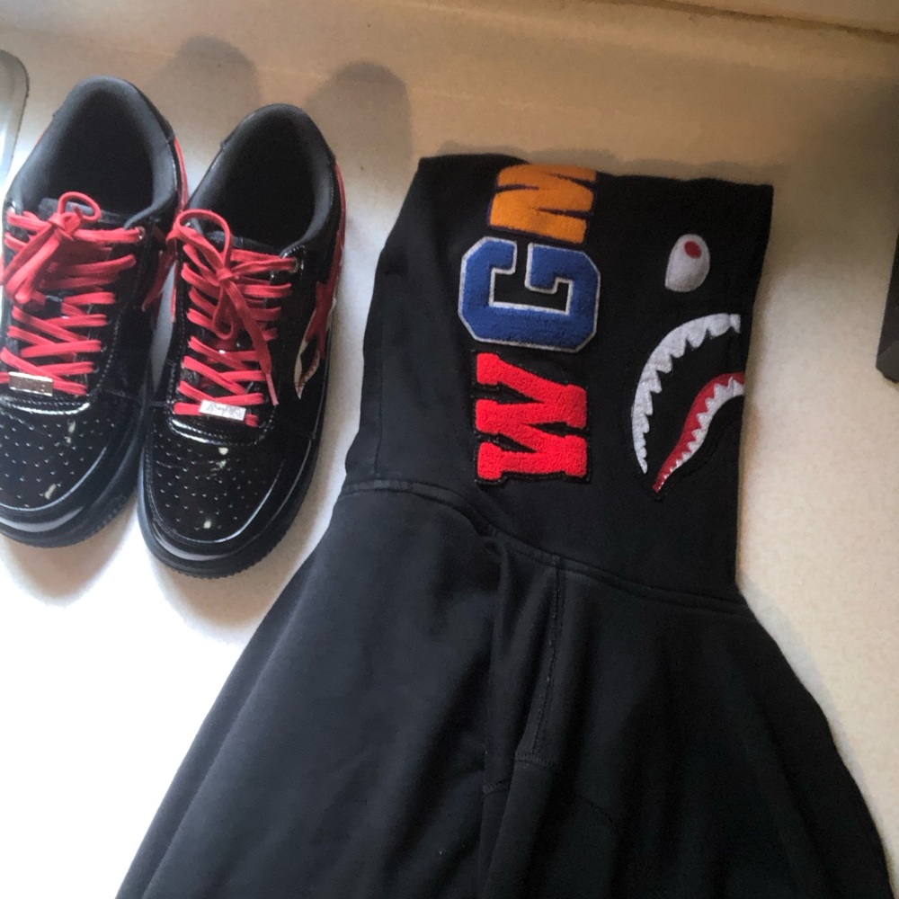 Bape Black Zip Up Sweater with Colorful Lettering